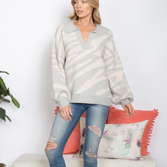 LOVERICHE Cozy Chic Oversizex Zebra Print Sweater - Picture 5 of 9